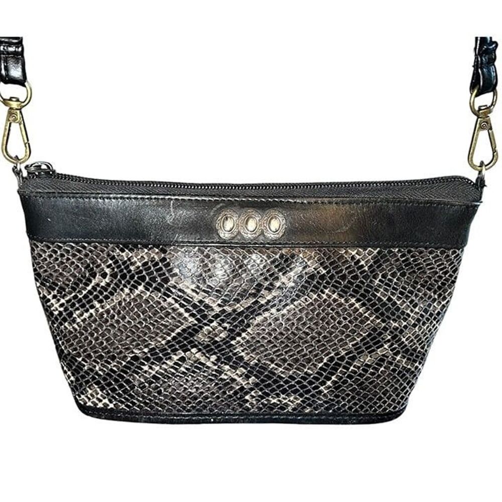 Vintage 1990s Black Brighton One World Snakeskin Mini Crossbody Purse